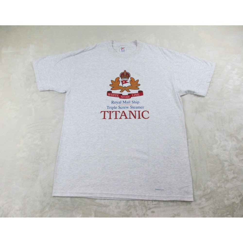 VINTAGE Titanic Shirt Mens Extra Large Gray White Star Line Royal Mail Ship 1996